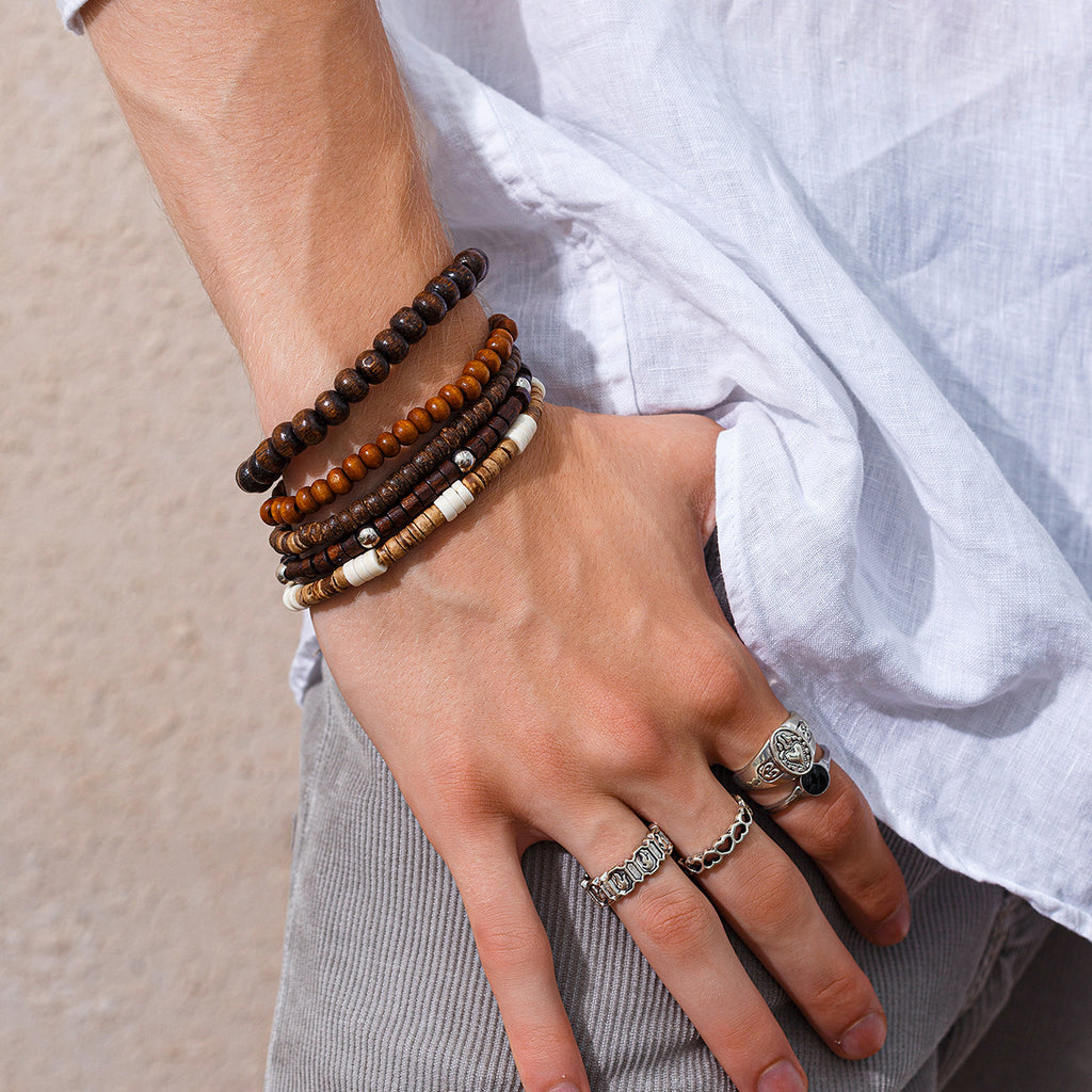 FBA 5-Piece Natural Stone Stacked Bracelet Set | Hip Hop Men's Jewelry
