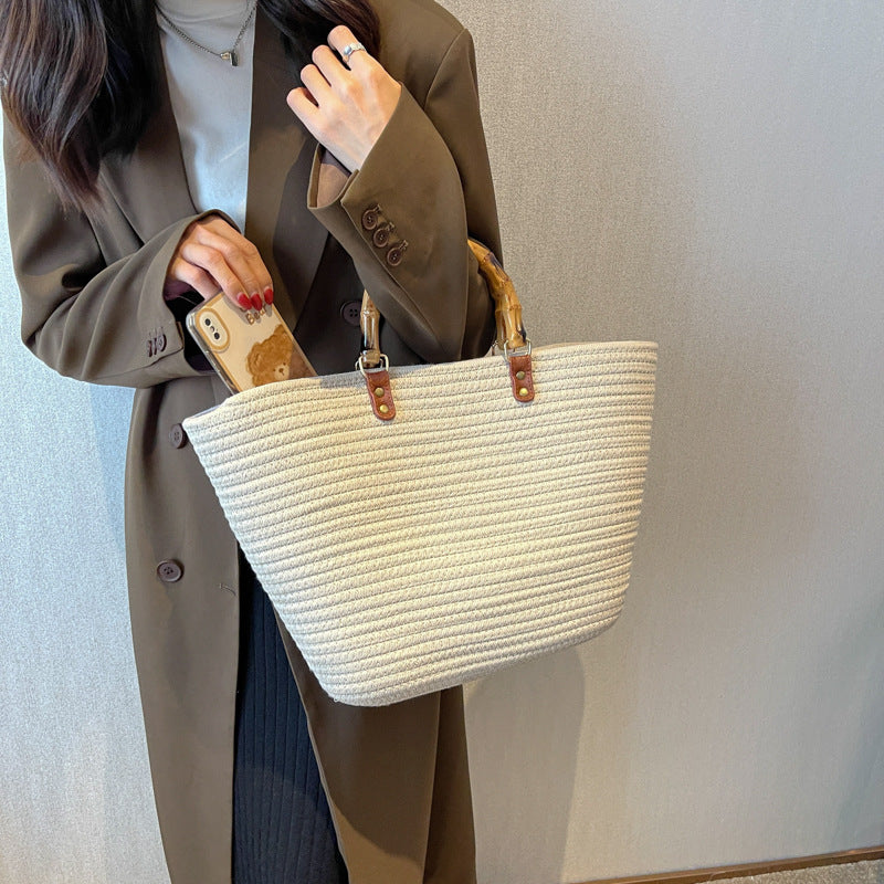 Simple Woven Straw Shoulder Tote Bag for Women – Large Capacity Versatile Underarm Handbag