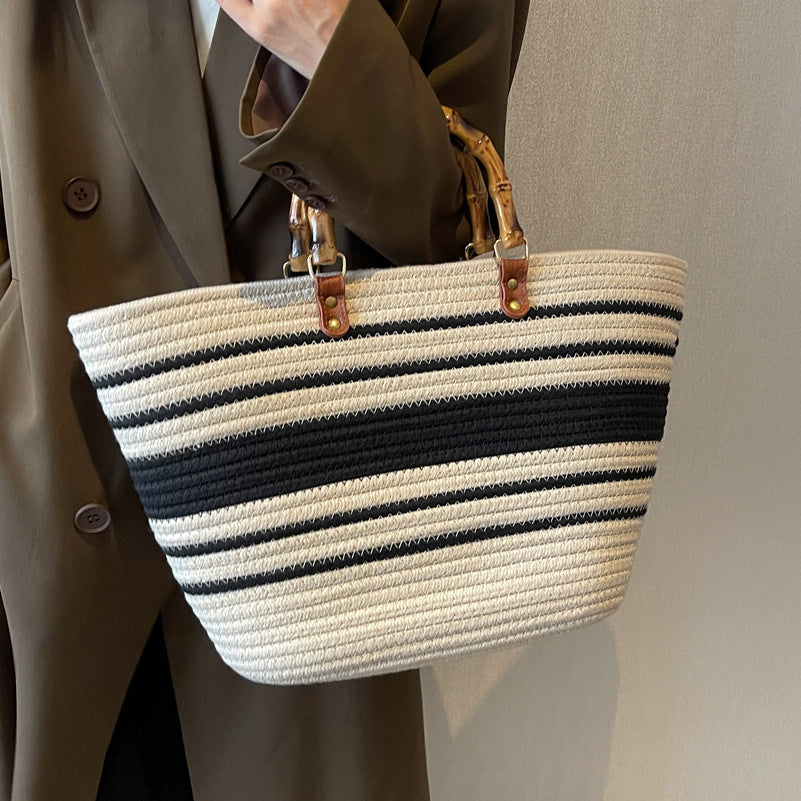 Simple Woven Straw Shoulder Tote Bag for Women – Large Capacity Versatile Underarm Handbag