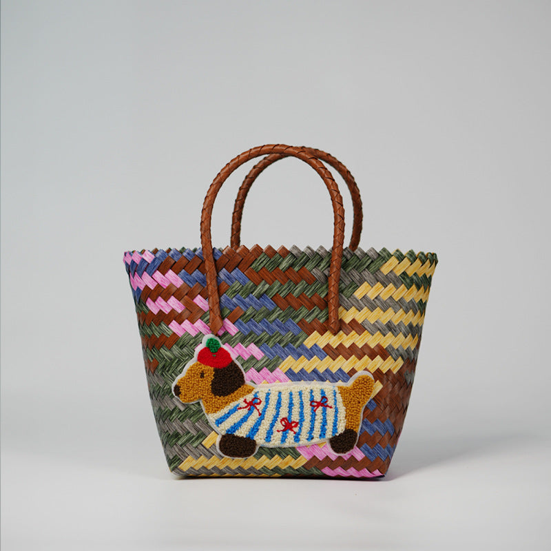 Dachshund Woven Rattan Basket Bag – Portable Commuter Beach Bag in Bamboo & Braided Styles
