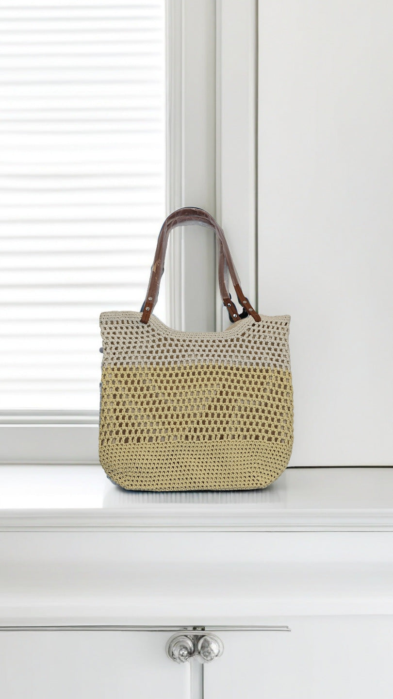 Hand-Woven Cotton Thread Shoulder Bag – Large Capacity Cut-Out Beach Handbag