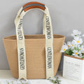 Urban Simple Letter Woven Cotton Tote Bag – Large Capacity Summer Beach Bag for Women