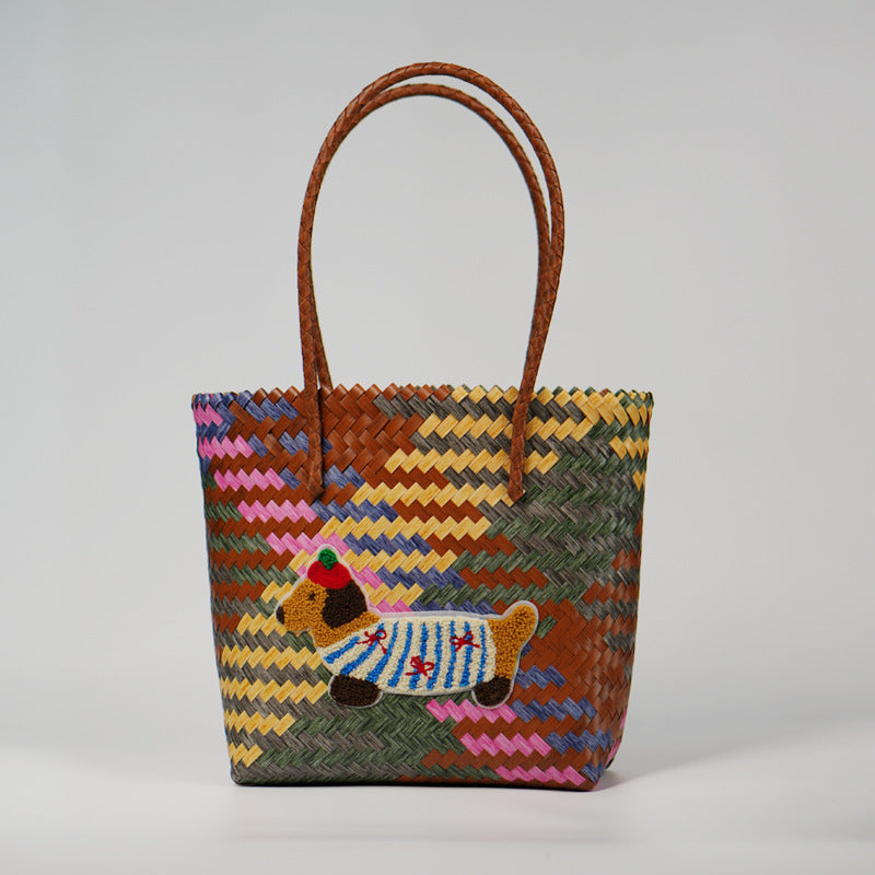 Dachshund Woven Rattan Basket Bag – Portable Commuter Beach Bag in Bamboo & Braided Styles
