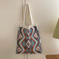 Knitted Color Block Woven Tote Bag for Women – Large Capacity Beach & Shopping Shoulder Bag