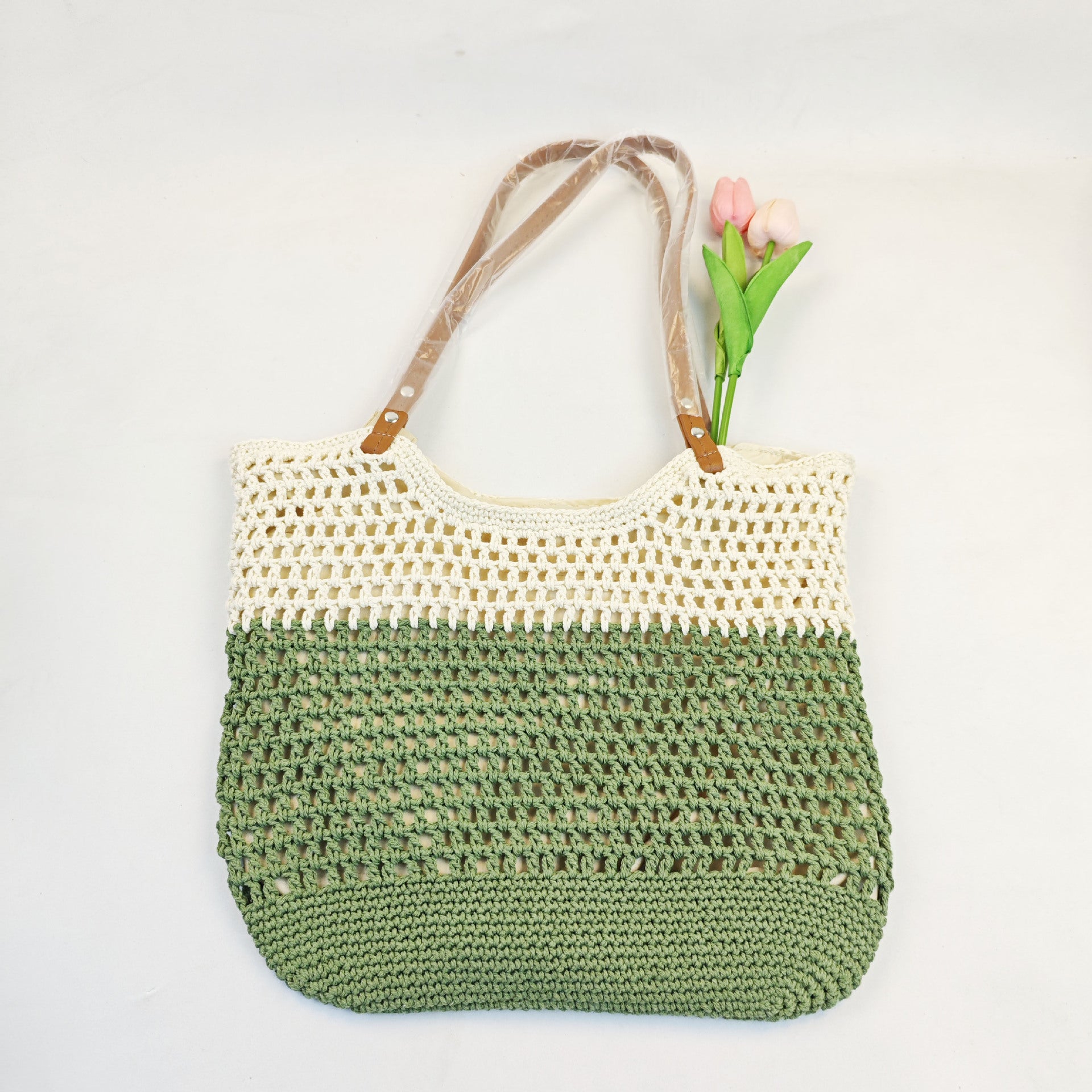 Hand-Woven Cotton Thread Shoulder Bag – Large Capacity Cut-Out Beach Handbag