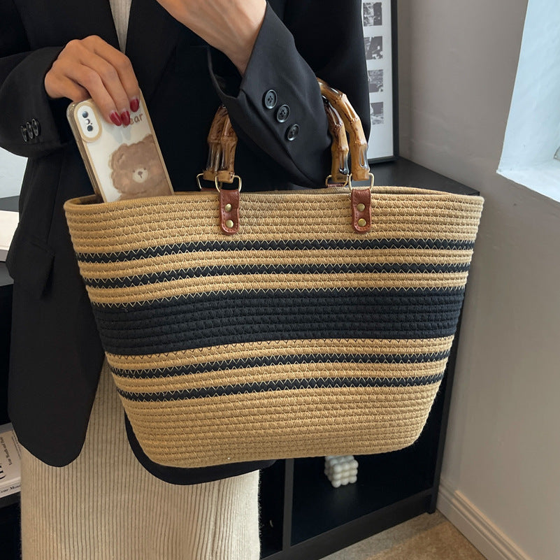 Simple Woven Straw Shoulder Tote Bag for Women – Large Capacity Versatile Underarm Handbag