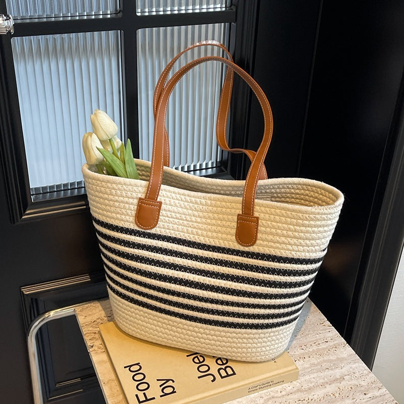 Simple Woven Straw Shoulder Tote Bag for Women – Large Capacity Versatile Underarm Handbag