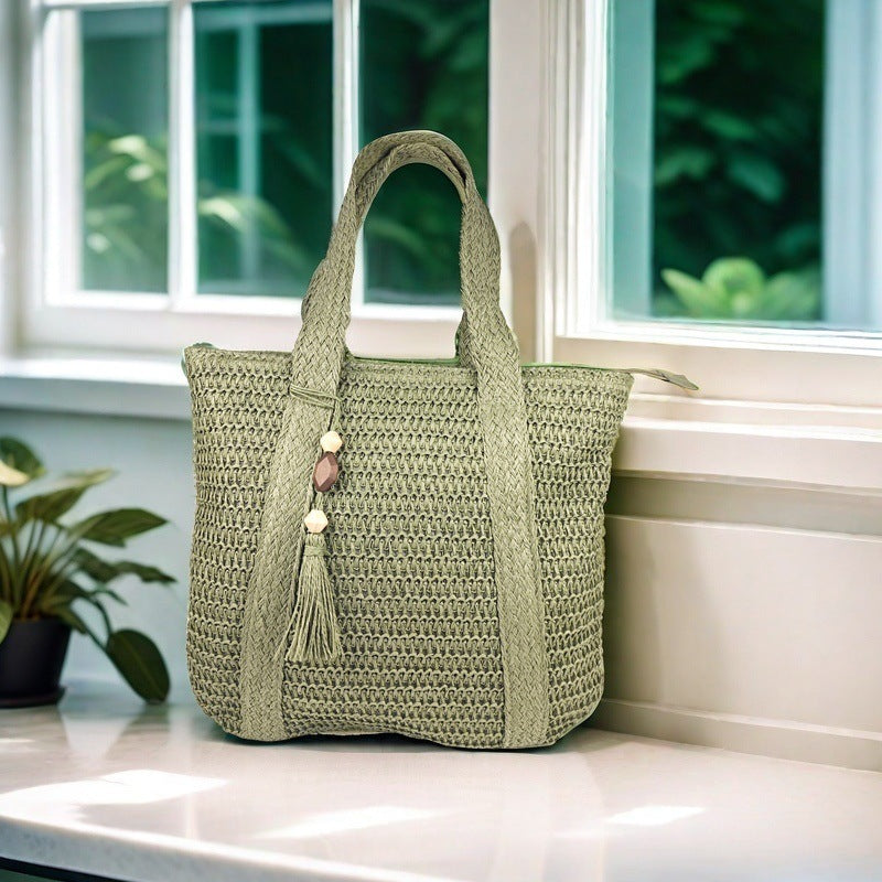Mori Handmade Straw Woven Tote Bag for Women – Large Capacity Vacation Underarm Bag