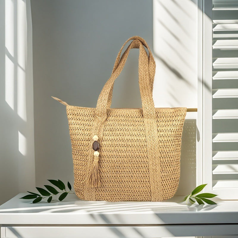 Mori Handmade Straw Woven Tote Bag for Women – Large Capacity Vacation Underarm Bag