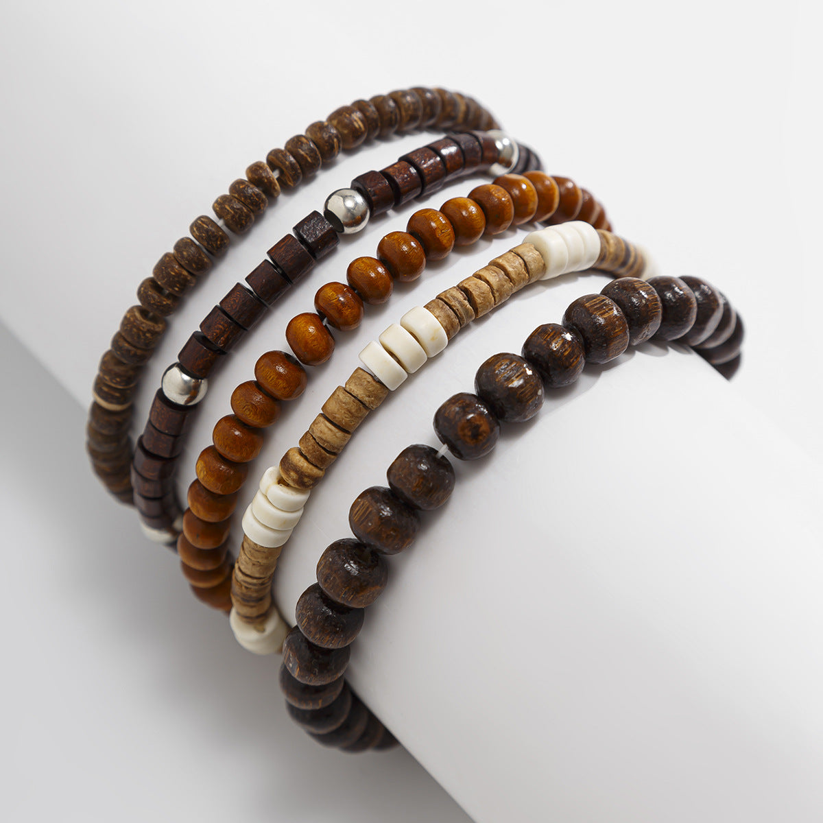 FBA 5-Piece Natural Stone Stacked Bracelet Set | Hip Hop Men's Jewelry