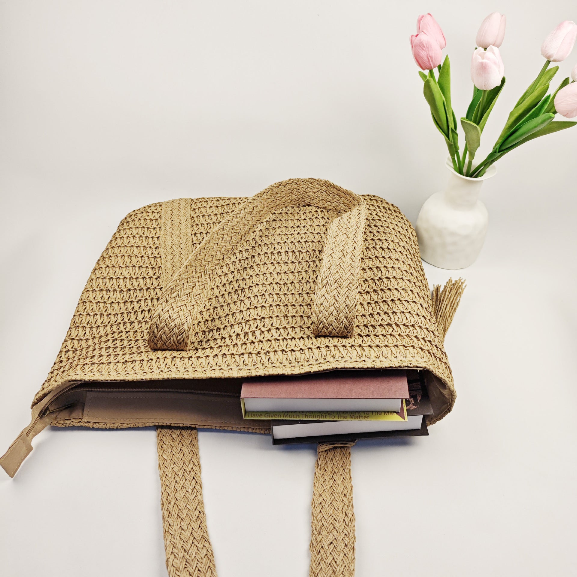 Mori Handmade Straw Woven Tote Bag for Women – Large Capacity Vacation Underarm Bag