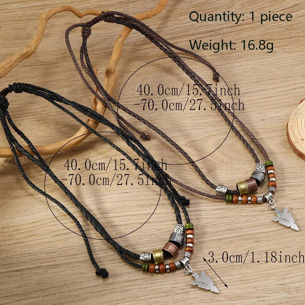 FBA Men's Viking Arrowhead Braided Leather Necklace | Boho Tribal Jewelry