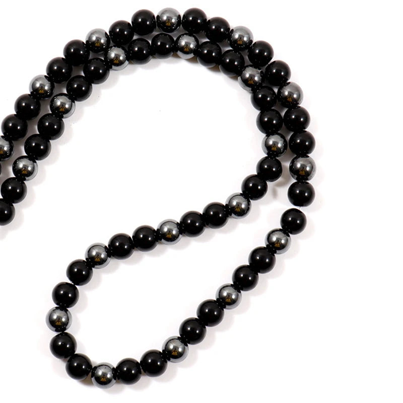 FBA Black Lava Stone Beaded Choker Necklace | Men's Vintage Jewelry