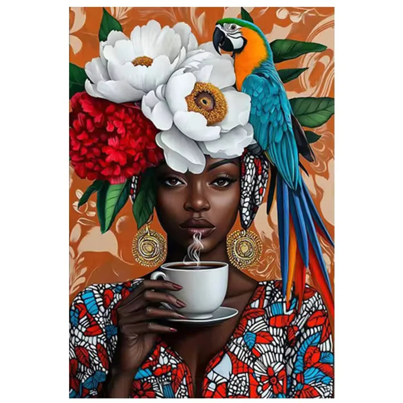 Black Woman Abstract Floral Portrait Canvas Print | Colorful Wall Art for Living Room