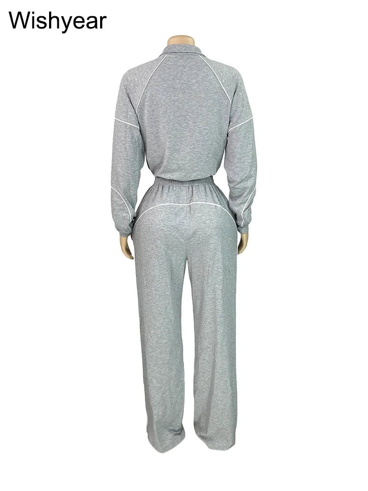 Women's 2-Piece Striped Sport Set – Zip Sweatshirt & Wide-Leg Pants | FBA Vibes