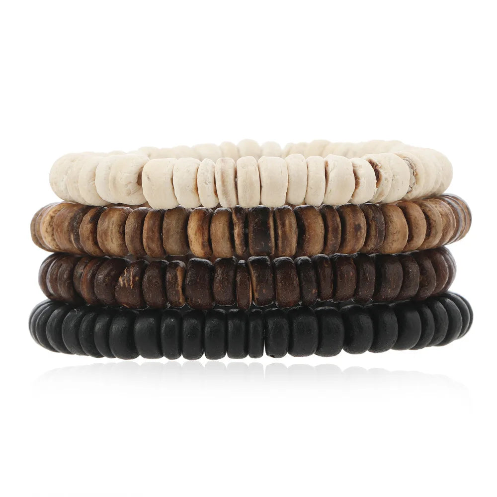 FBA Men's Multilayer Wooden Bead Bracelet | Coconut Shell Handmade Jewelry