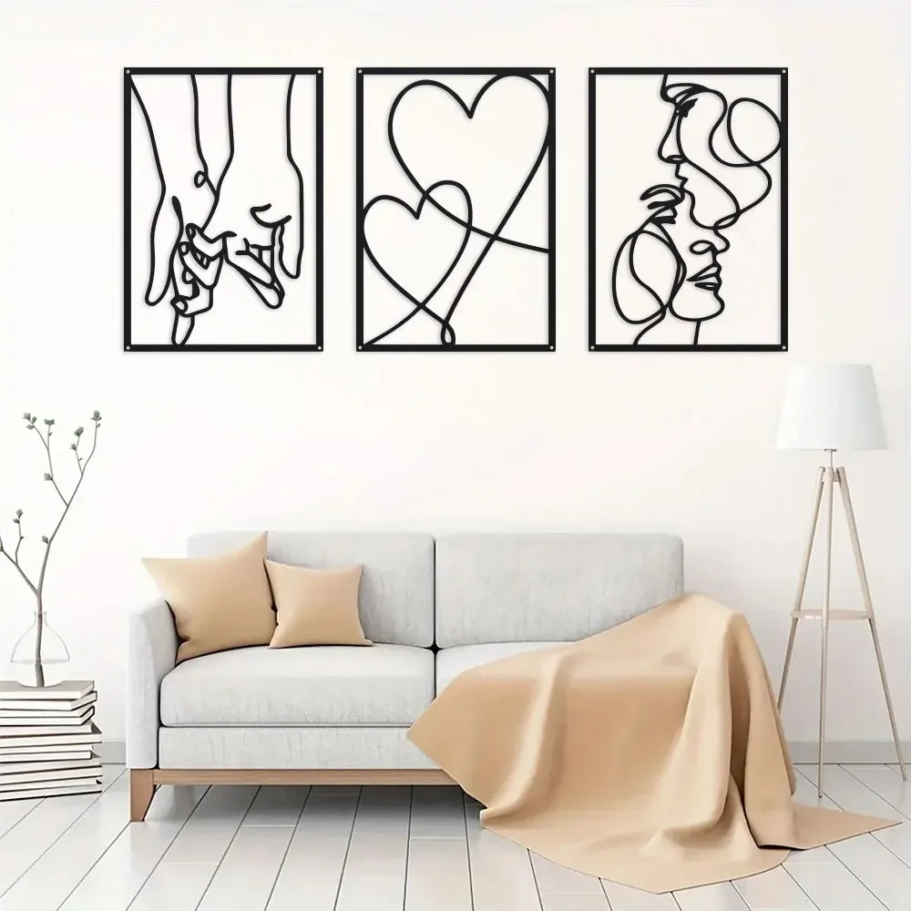 3-Piece Metal Line Art Set | Love & Romance Wall Decor | FBA Vibes