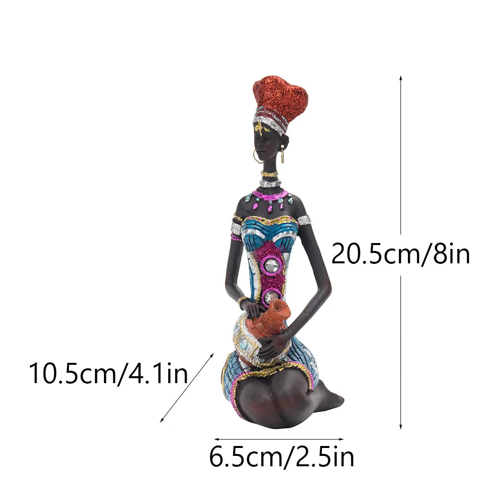 Abstract African Black Women Sculpture | Resin Art Figurine for Home, Wine Cabinet & Coffee Shop Decor