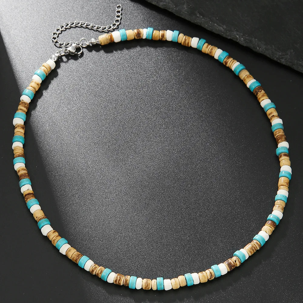 FBA Boho Coconut Shell Turquoise Bead Necklace | Men's Fashion Jewelry