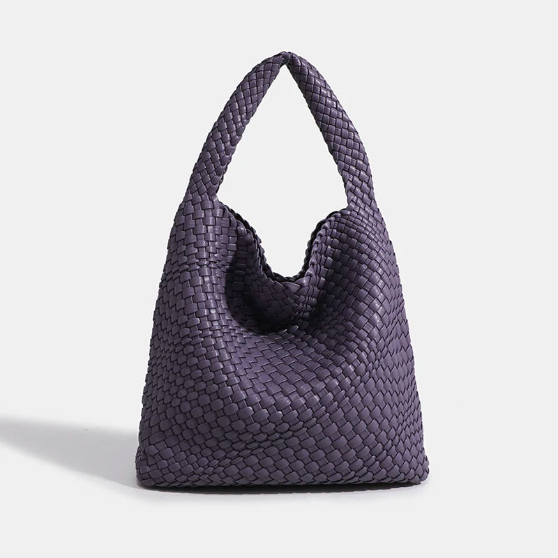 Hand-Knitted PU Woven Tote Bag for Women – Large Luxury Criss-Cross Shoulder Bag