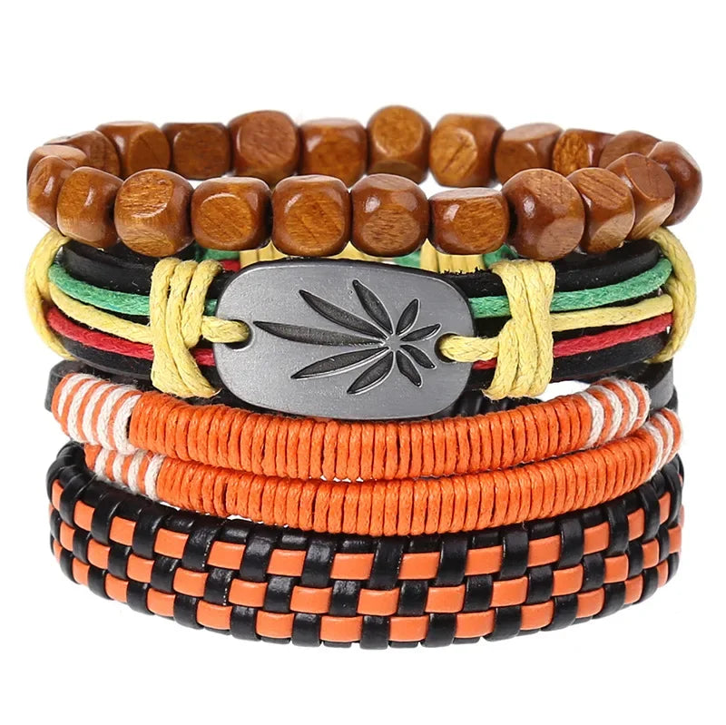 FBA 4-Piece Braided Leather Ethnic Wristband Set | Hope Believe Bracelet