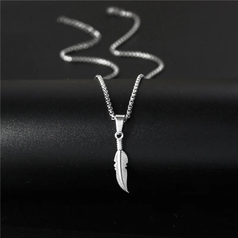 FBA Stainless Steel Feather Hip Hop Pendant Necklace | Men's Chain Jewelry