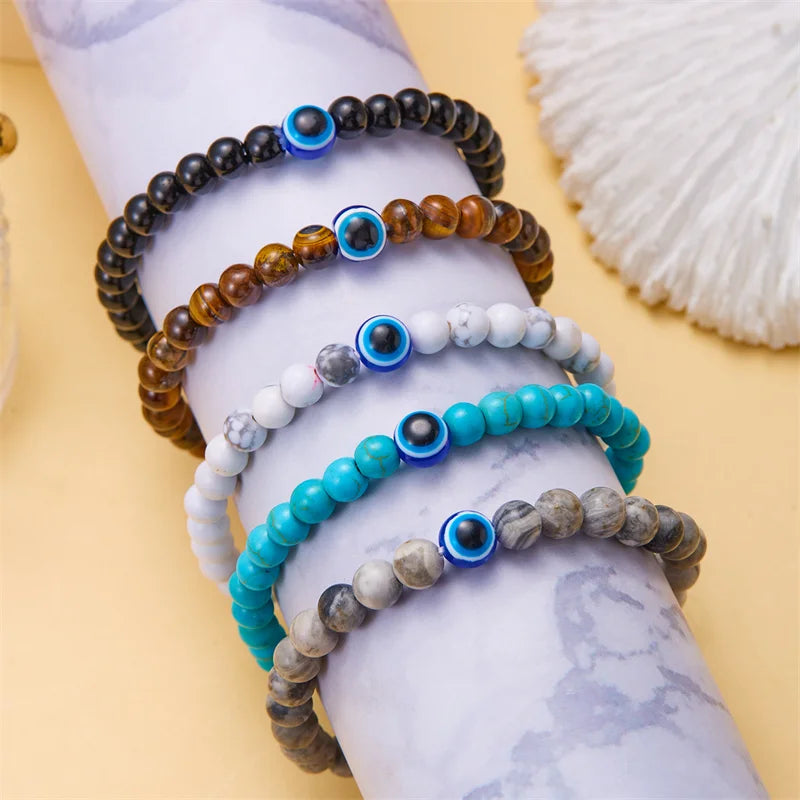 FBA Boho Tiger Eye Evil Eye Elastic Bracelet | Travel Jewelry Gift