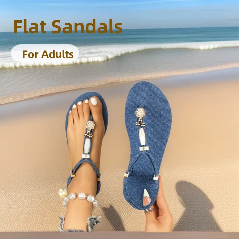 FBA Women's Bohemian Beaded Slip-On Flat Sandals | Beach Style Shoes