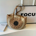 Handwoven Summer Round Straw Bag – Bohemian Beach Vacation Basket Tote for Women