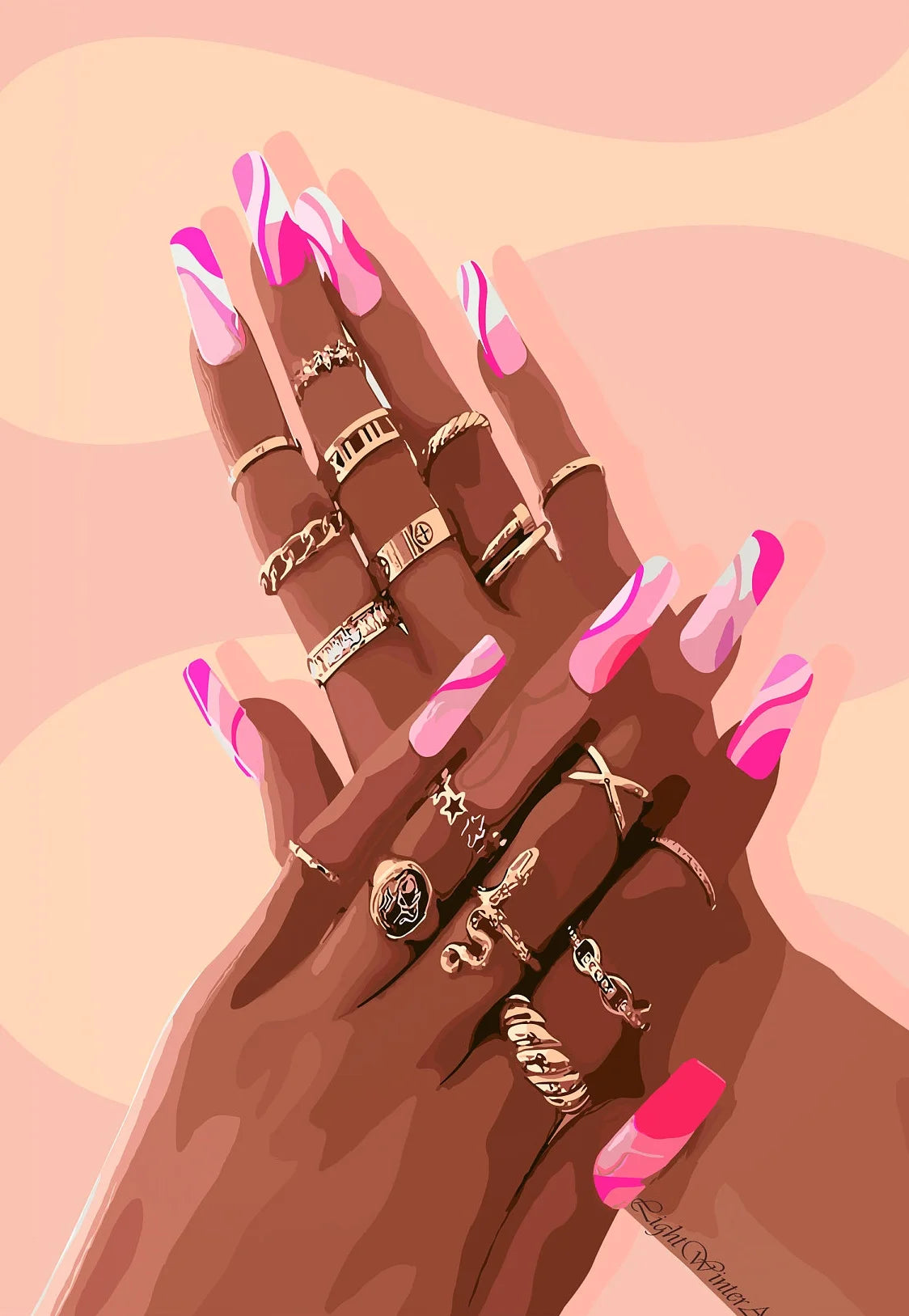 Hip Hop Black Girl Gold Jewelry Canvas Print | Afro Wall Art | FBA Vibes