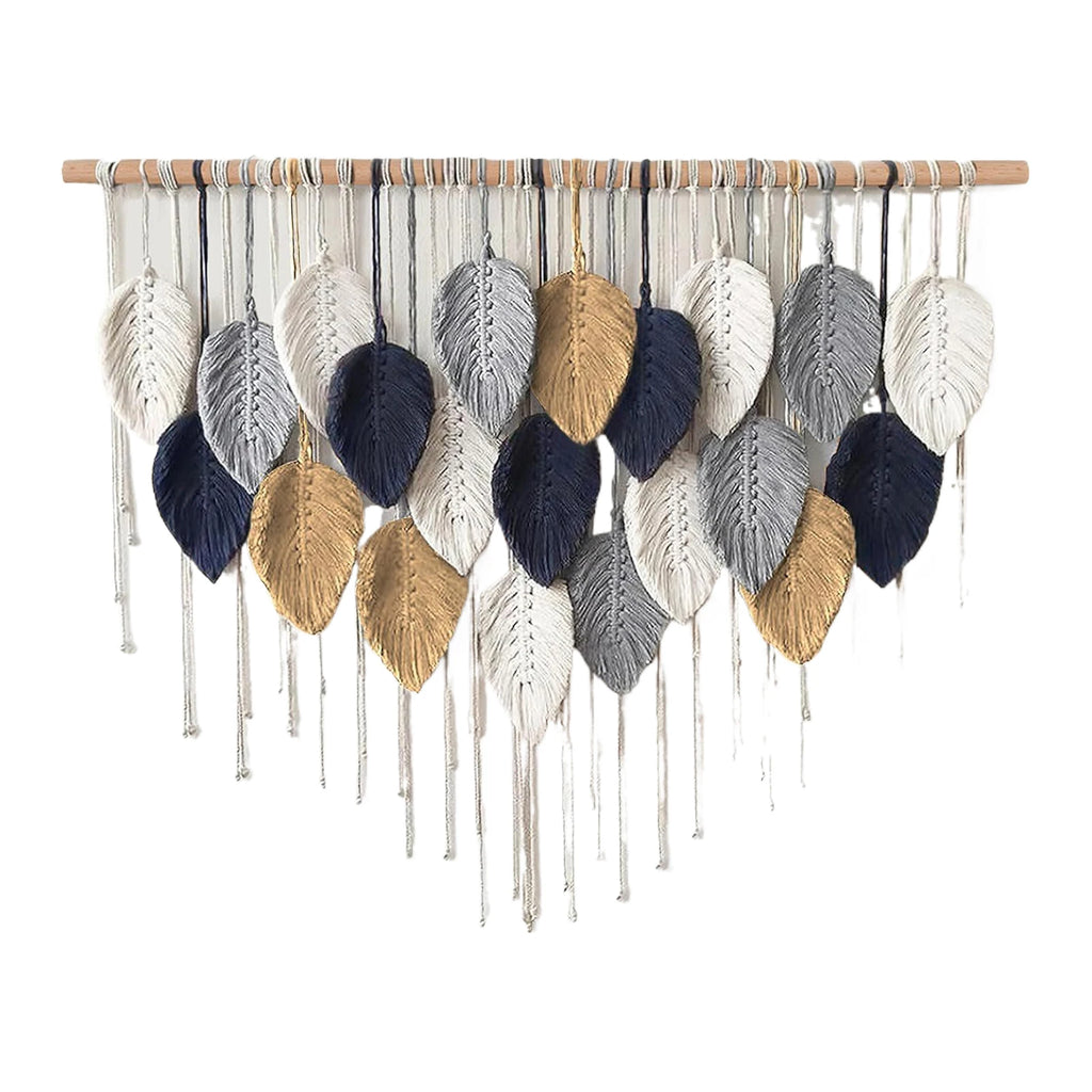 Large Boho Macrame Wall Tapestry | Handwoven Leaf & Feather Wall Art