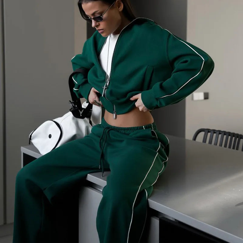 Women's Y2K 2-Piece Tracksuit Set – Zip Sports Jacket & Elastic Waist Jogger Pants | FBA Vibes