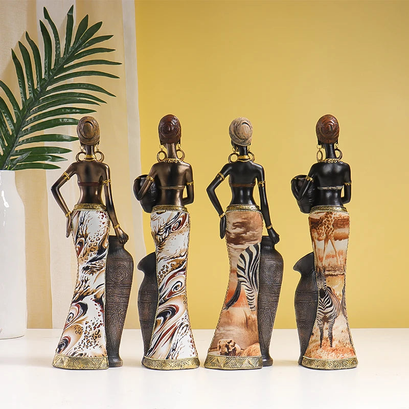 Retro African Style Black Woman Resin Figurine | Art Sculpture for Home Decor