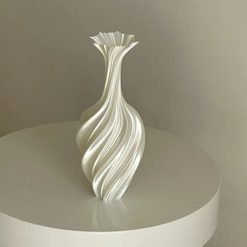 3D Printed Abstract Twisted Vase | Retro Nordic Minimalist Flower Arrangement Decor