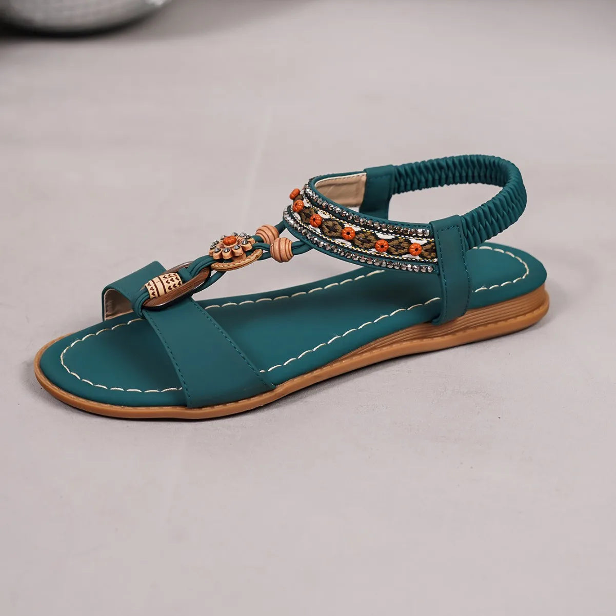 FBA Women's Bohemian Flower Wood Buckle Sandals | Plus Size Embroidered Shoes