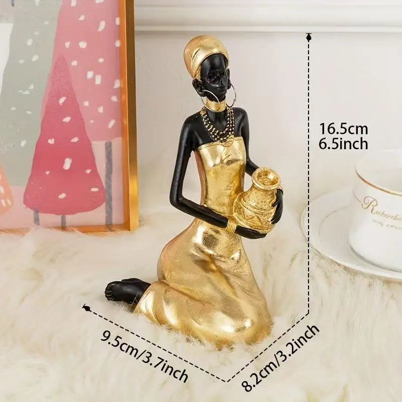 African Style Resin Woman Sculpture with Storage Box | Tribal Jewelry Organizer & Home Decor