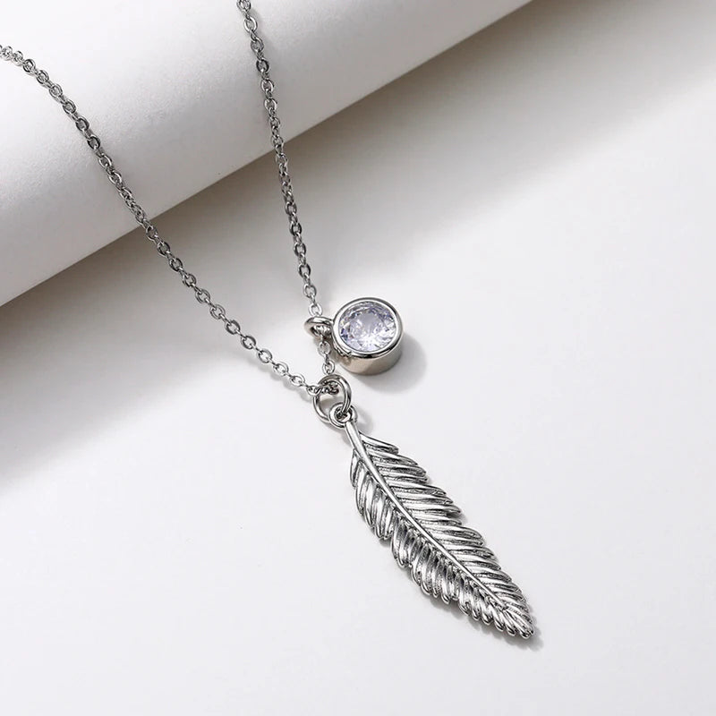 FBA Women's Feather Crystal Gold Pendant Necklace | Sterling Silver Jewelry