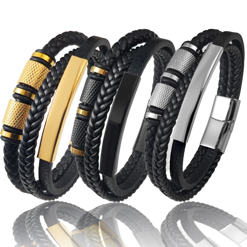 FBA Gold Beads Magnetic Leather Wrapped Bracelet | Men's Charm Jewelry
