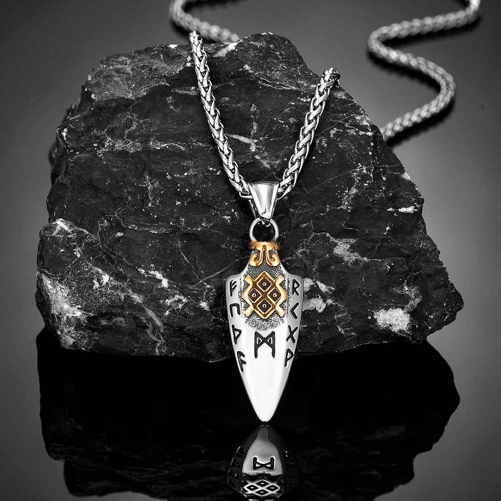 FBA Norse Runes Odin's Spear Gungnir Necklace | Viking Valknut Talisman Jewelry