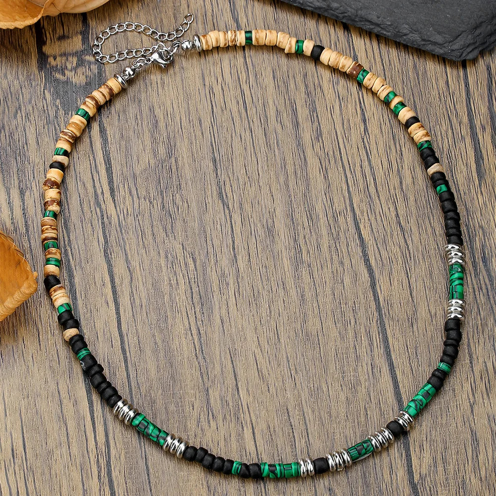 FBA Boho Coconut Shell Turquoise Bead Necklace | Men's Fashion Jewelry