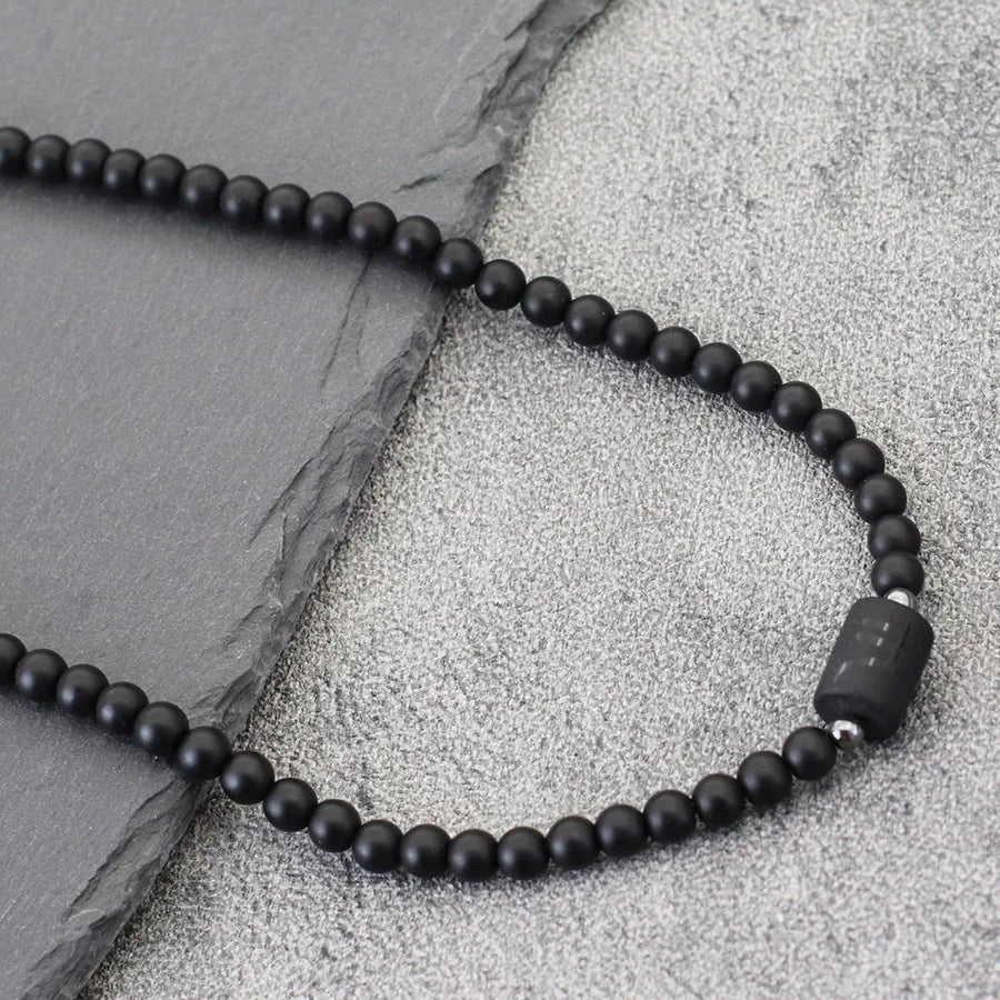 FBA 12 Constellations Black Onyx Beaded Necklace | Men's Jewelry