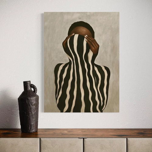 Afrocentric Abstract Black Woman Canvas Print | Black & White Stripes Neutral Wall Art