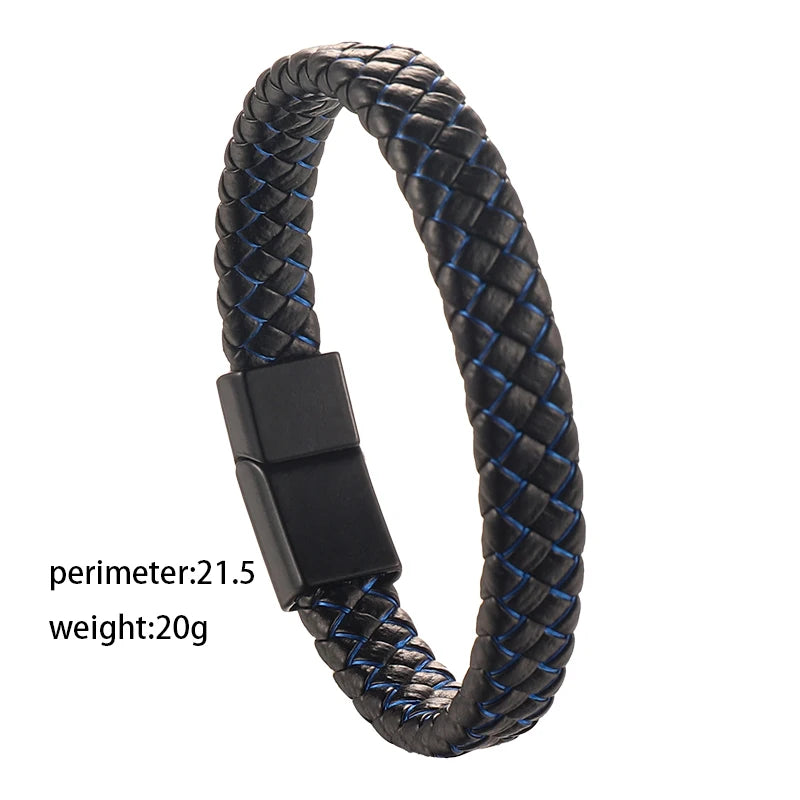 FBA Men's Black Braided Leather Magnetic Bracelet | Wristband Gift