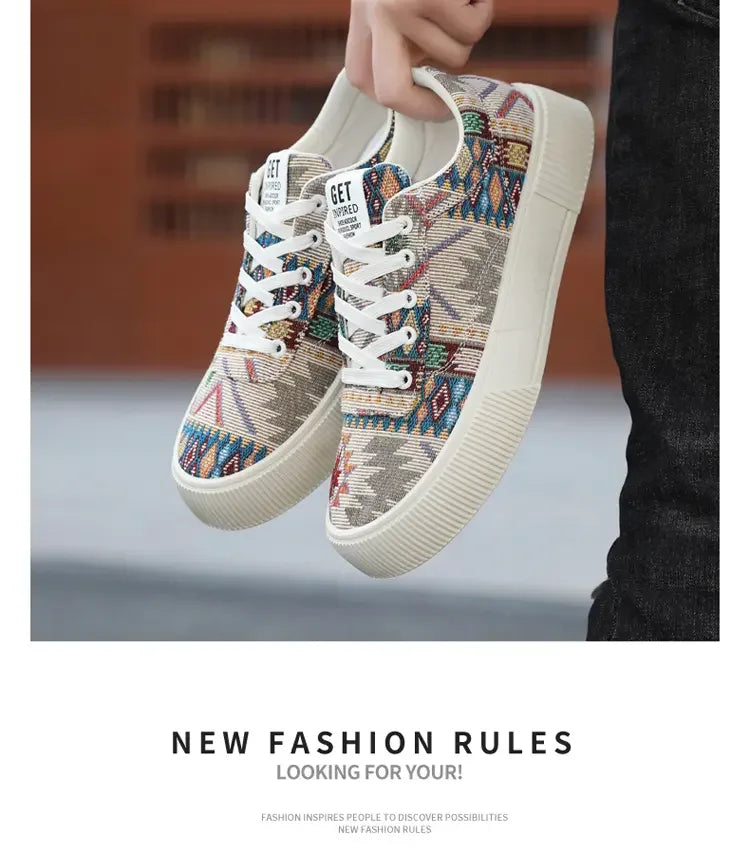FBA Men's Retro Jacquard Low Top Trendy Shoes | National Style Korean Edition