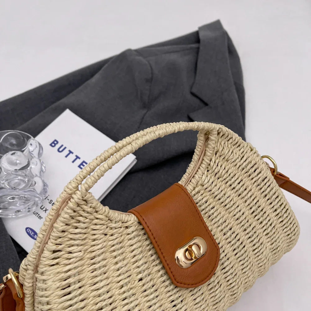 Handmade Woven Shell Crossbody Bag for Women – Casual Elegant Summer Straw Shoulder Tote