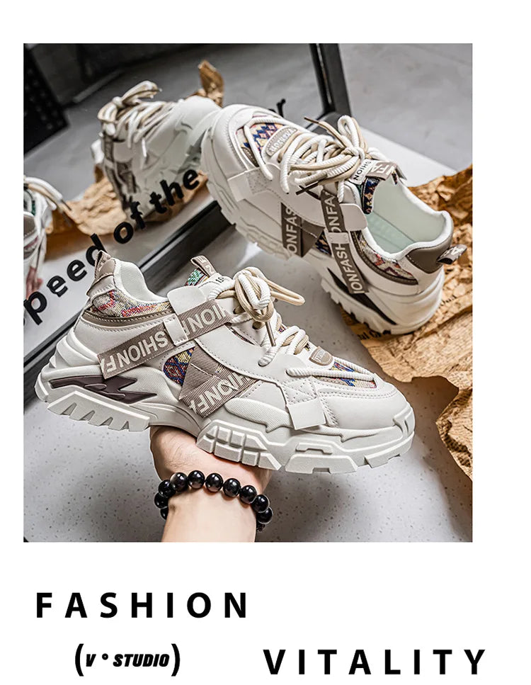 Men's Running Shoes 2025 New Summer Original Design Versatile Casual Thick Bottom Heightening Dad Trendy Sneakers PU Mesh Lin...