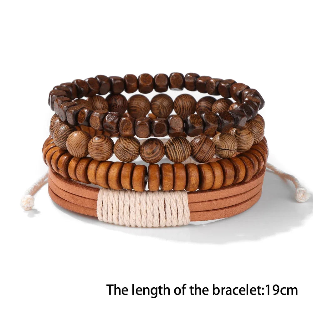 FBA Black Skull Beaded Leather Bracelet for Men | Buddhist Punk Jewelry