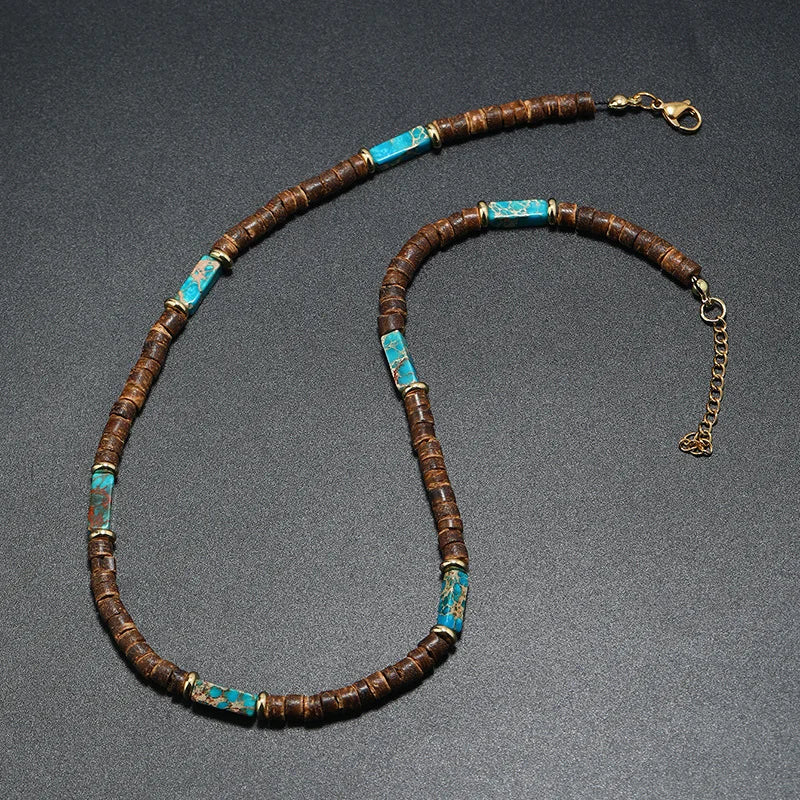 FBA Men's Wood Bead Natural Stone Necklace | Retro Summer Jewelry