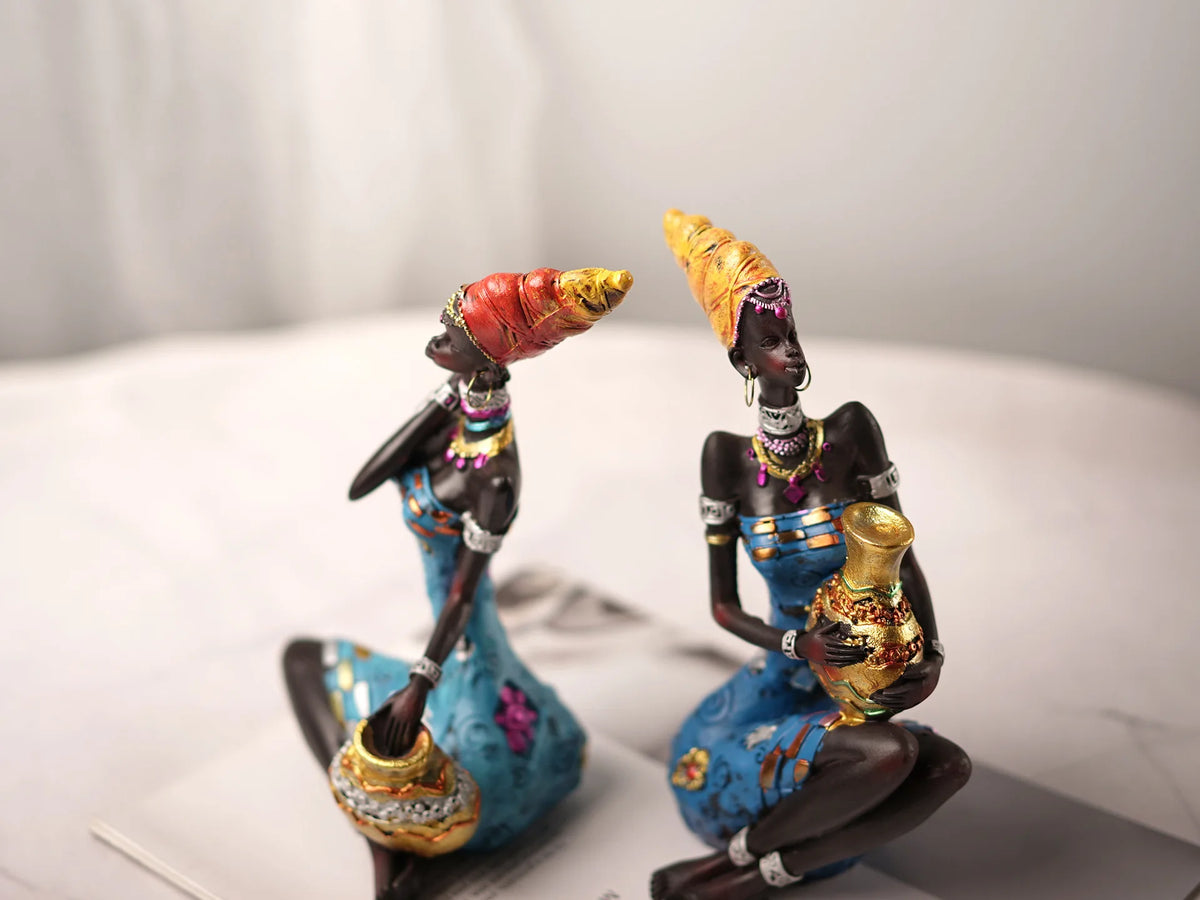 Resin African Black Women's Sculpture | Abstract Figurine for Home, Living Room & Desktop Decor