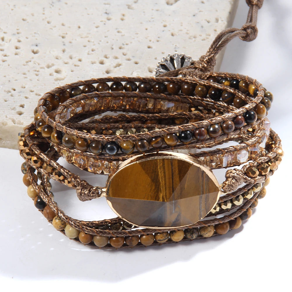 FBA Boho Mixed Natural Stone 5-Strand Wrap Bracelet | Women's Jewelry Gift